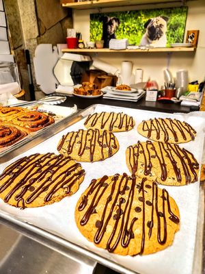 Giant chocolate chip cookies - vegan + GF at The Hungry Pug Cafe in Kenora