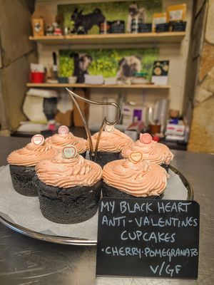 Cherry-pomegranate cupcakes V+GF at The Hungry Pug Cafe in Kenora