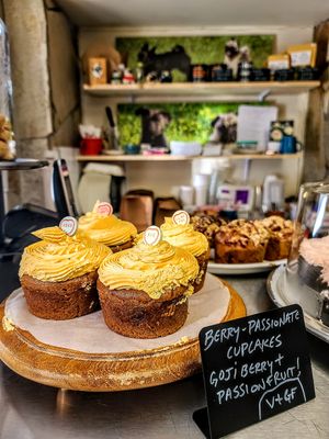Goji berry + passionfruit cupcakes vegan + GF at The Hungry Pug Cafe in Kenora