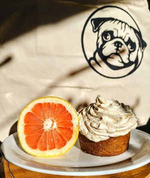 Pink grapefruit cupcakes - delightful! at The Hungry Pug Cafe in Kenora