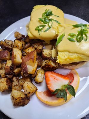 Close-up of the vegan benny! at The Hungry Pug Cafe in Kenora