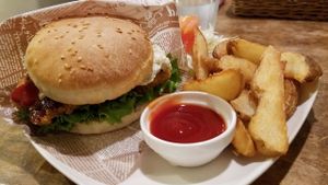 Fish burger at Morpho Cafe in Kyoto
