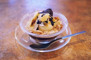 Vegan mini chocolate parfait that comes with the dessert set meal. at Morpho Cafe in Kyoto