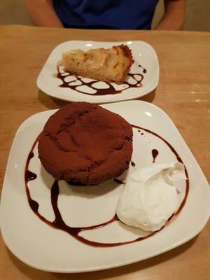 chocolate cake and pear tart at Morpho Cafe in Kyoto