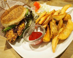 The fish burger. Best burger on the planet.  at Morpho Cafe in Kyoto