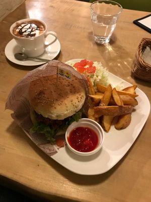 Soy Meat Burger and Hot Chocolat at Morpho Cafe in Kyoto