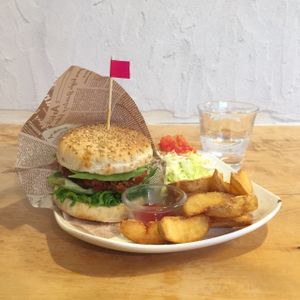 Burger burger burger. Fries fries fries. Perfect... at Morpho Cafe in Kyoto