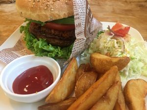 Soy Meat Burger at Morpho Cafe in Kyoto