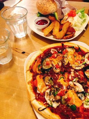 Burger and pizza!! at Morpho Cafe in Kyoto