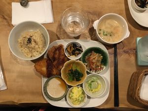 The lunch set menu with croquettes at Morpho Cafe in Kyoto