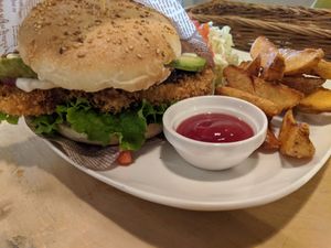 The fish burger at Morpho Cafe in Kyoto