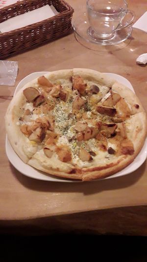 Potato cheese pizza at Morpho Cafe in Kyoto