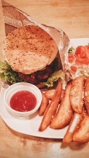 Burger and fries at Morpho Cafe in Kyoto