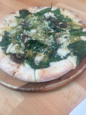Mushroom pizza with GF crust  at Real Food Daily - Pasadena in Pasadena