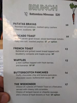 Brunch menu 1 at Real Food Daily - Pasadena in Pasadena