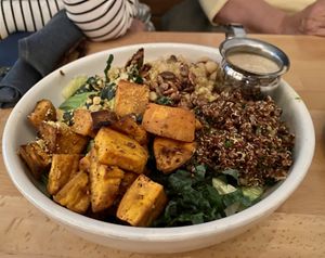 Red quinoa with sweet potatoes and greens  #Veganuary at Real Food Daily - Pasadena in Pasadena