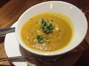 Butternut squash soup  at Real Food Daily - Pasadena in Pasadena
