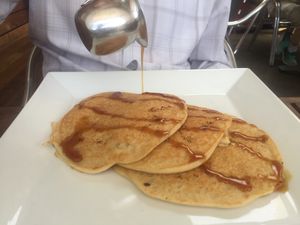 Banana pancakes at Real Food Daily - Pasadena in Pasadena