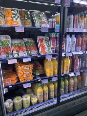 Juices and veggies prepped  at Ametller Origen in Barcelona