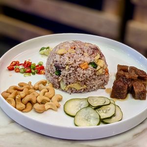 Vegan Olive Fried Rice with OnlyEg and Love Handle Chicken at Bangkok Jam - Great World City in Central Singapore