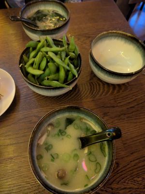 Miso soup and edamame at Iro Izakaya Vegan in Berlin