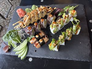 4 different vegan sushi rolls. All deliciouss  at Iro Izakaya Vegan in Berlin