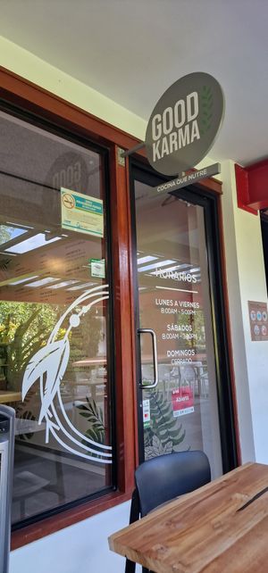 Outside at Good Karma  in San Salvador