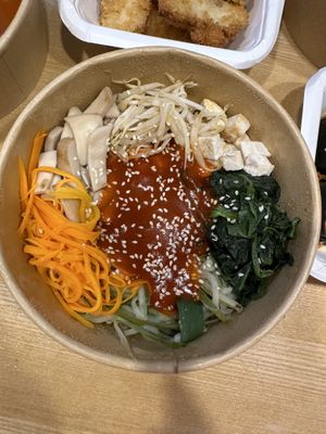 Bibimbap. Unfortunately we did not like the flavor of the sauce. Way too much sauce   at KHUN VEGAN in Khon Kaen