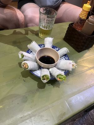 Phở cuốn và Bia hơi ( Pho roll and Feesh beer) - at 64 nguyen huu huan   at Hanoi Vegan Food Tours in Hanoi