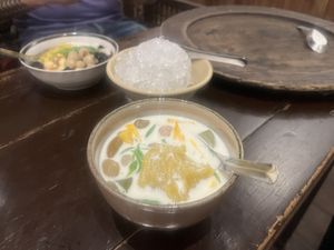 Chè (vietnamese dessert), durian sweet soup - at 76 hang dieu  at Hanoi Vegan Food Tours in Hanoi