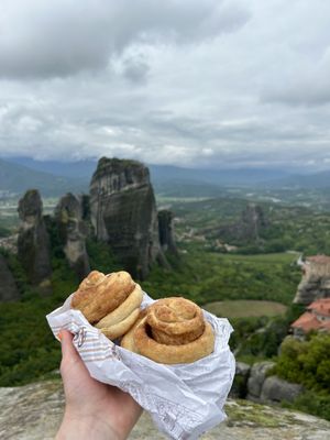 Cinnamon rolls with a view😍  at Mekras Bakerhouse in Kalampaka