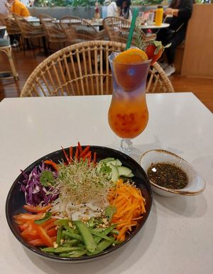 Shaka cafe viet noodle salad and tropical sunrise at SHAKA - Salcedo Village Makati in Makati
