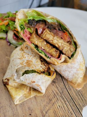 Vegan honey glazed Tempeh wrap with side salad at SHAKA - Salcedo Village Makati in Makati