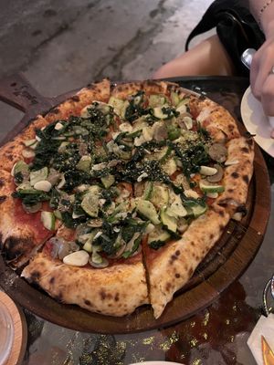 Garlic, mushroom, spinach,  vegan cheese  at La Gatta in Chiang Rai