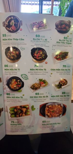 Sample of menu at Chay Minh Tâm in Phu Quoc