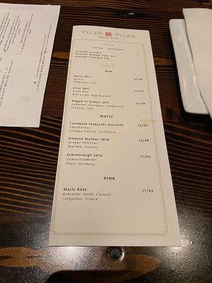 Drinks Menu at Tyger Tyger in Seattle