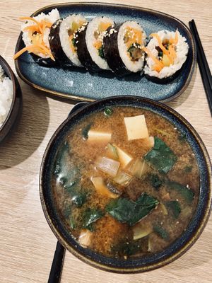 Soy bean paste stew with kimbap roll   at MukBap in London