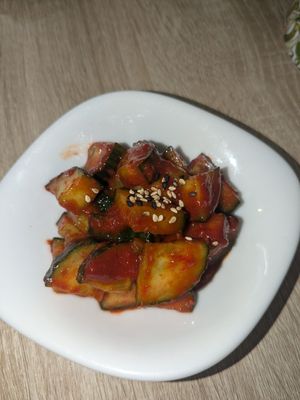 Cucumber kimchi at MukBap in London