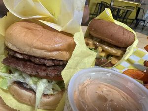 Lucky burger and gluten free cheeseburger burger  at Lucky Goose  in Albuquerque