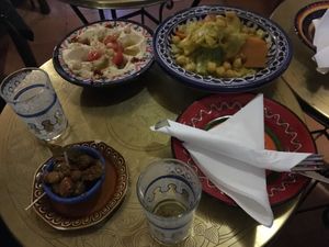 Couscous with vegetables and hummus at Salon de Te in Cordoba