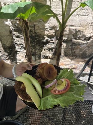 Spicy black bean burger  at Mi Vida Café & Burger in Rio Grande
