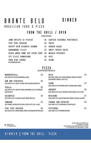 Sides and pizza menu. At places like this, a vegetarian pizza with no cheese is usually a safe choice.   at Bronte Belo in Bronte
