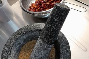 making fresh and zesty curry pastes at Noodles Now in Koh Samui