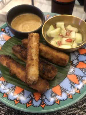 Coconut crusted smoked tofu batons with peanut sauce  at Noodles Now in Koh Samui
