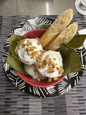 Banana springrolls with coconut ice cream   at Noodles Now in Koh Samui