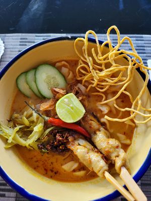 Red curry with homemade noodles - tasty at Noodles Now in Koh Samui