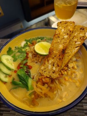 Peanut satay with homemade noodles 👍🏽👍🏽 at Noodles Now in Koh Samui