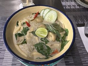 Green curry soup with rice noodles   at Noodles Now in Koh Samui