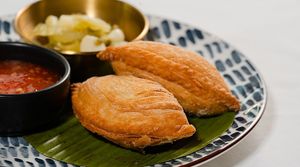 Jungle Curry Puffs with Thai Pickles at Noodles Now in Koh Samui