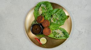 Lettuce Wraps with Mung Bean Red Chilli cakes at Noodles Now in Koh Samui